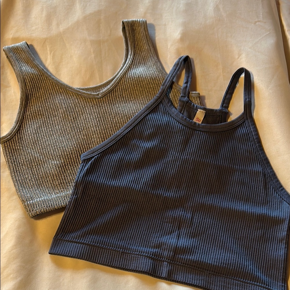 Ribbed Gray and Blue Tank Tops